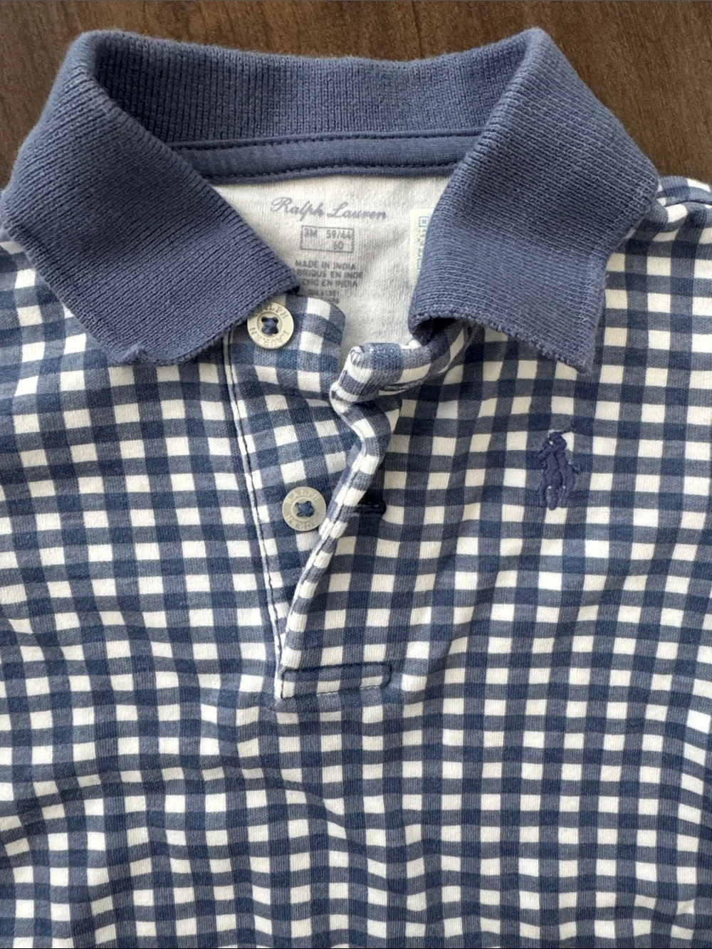 Ralph Lauren Blue and White Gingham Polo Romper
